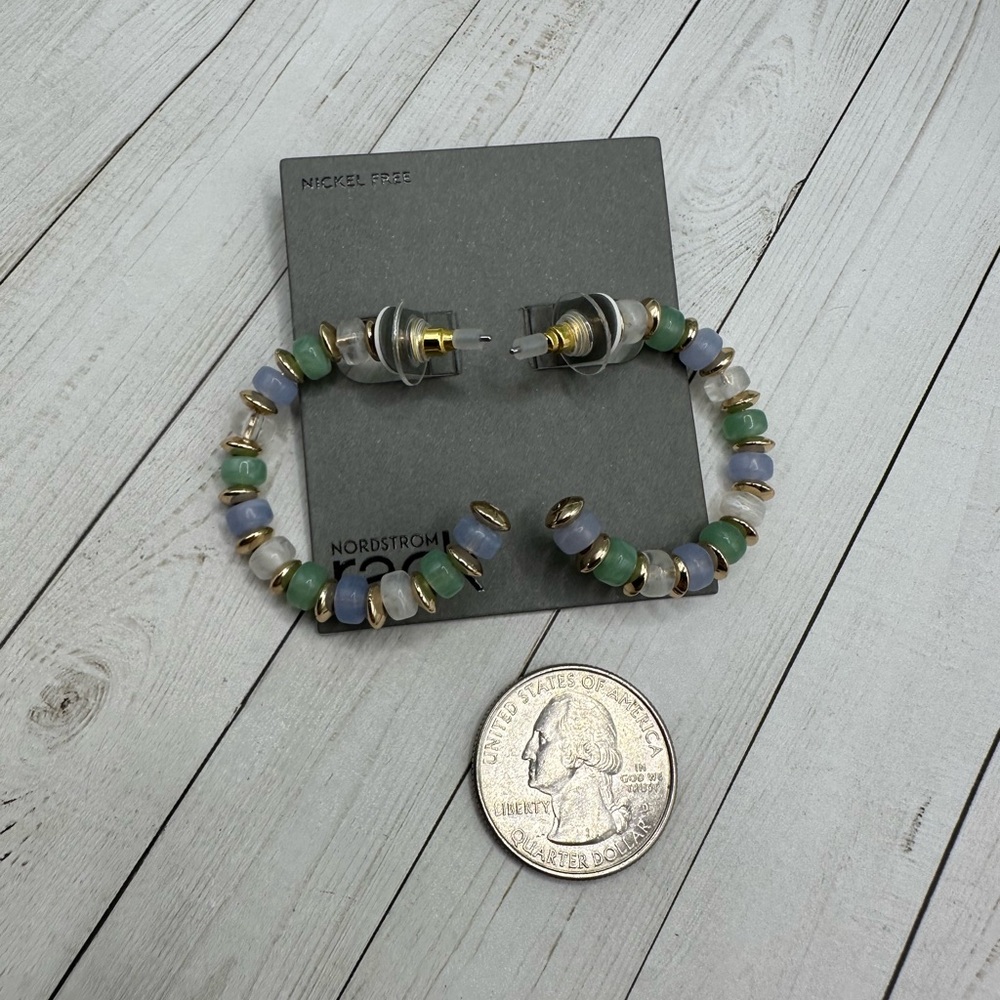 NWT Nordstrom Rack Goldtone/Green/Blue Hoop Earrings - Picture 4 of 6